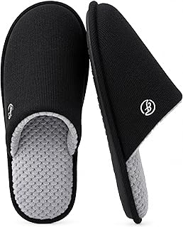 Men's Cotton Knit Slippers Lightweight Memory Foam Indoor House Shoes with Anti-Skid Sole