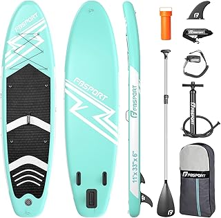 FBSPORT 11' Premium Stand Up Paddle Board, Yoga Board with SUP Accessories & Carry Bag | Wide Stance, Surf Control, Non-Slip Deck, Leash, Paddle and Pump for Youth & Adult