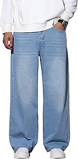 Mens Baggy Jeans Wide Leg Hip Hop Skater Denim Pants Loose Fit Streetwear Trousers