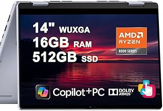 Inspiron 14 7445 2-in-1 Laptop 14" WUXGA Comfortview Touchscreen AMD 6-core Ryzen 5 8640HS (>i7-1355U) 16GB RAM 512GB SSD Backlit for Creator Business Professional Work Win11