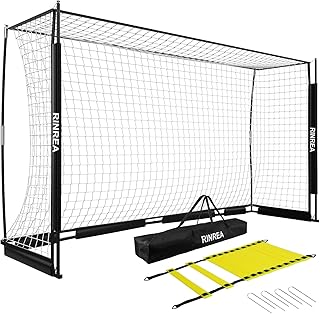RINREA Portable Soccer Goal, Collapsible Soccer Goal Net Metal Base, Quick Setup Soccer Training Equipment with 1 Carry Bag, 1 Agility Ladder, 4 Ground Nails
