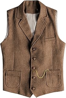Men's Tweed Suit Vest Western Herringbone Wool Casual Waistcoat for Groomsman