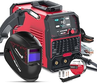 ACEWELDER 140A MIG Welder, 3 in 1 Flux Core, MIG/LIFT TIG/Stick Welding Machine 110V Portable IGBT Inverter Synergic Control, LED Display with Welding Helmet