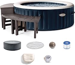 Intex 28429EP PureSpa Plus Portable Inflatable Hot Tub Bubble Jet Spa, 77 Inch x 28 Inch & 28514E Medium PureSpa Accessories Benches (2 Pack)