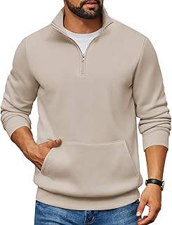 Mens Quarter Zip Pullover Fleece Lined Sweatshirts Long Sleeve Mock Neck Sweater with Pocket
