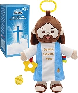 Yelakey 11.8" Baby Jesus Plush Toy with Multi-Sensory Accessories Jesus Plushie Religious Baptism Gift for Baby Shower Easter Decoration