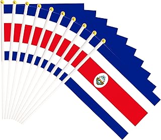 50 Pack Costa Rica Costa Rican on Stick Flags,Small Mini Hand Held Costa Rica Costa Rican Flags 5.5x8.3 Inch, Grand Opening, Carnival,Party Events Celebration
