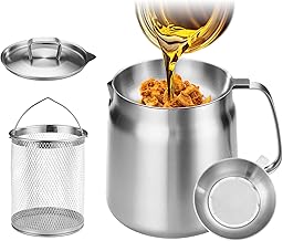119oz 304 Stainless Steel Deep Fryer Pot with Basket & Strainer, Large Capacity Bacon Grease Container for Kitchen,Frying, Cooking, Camping,Oil Filter Container - Dishwasher Safe (119oz/3.5L/3.7Qt)