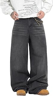 Men's Baggy Jeans Loose Fit Denim Pants Mid Waist Trousers Wide Leg Skater Jeans Y2K Streetwear