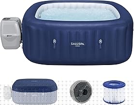 Bestway SaluSpa Hawaii 4 to 6 Person Inflatable Hot Tub, Square Energy-Efficient Portable Outdoor Spa with 140 AirJets, 71" x 28"