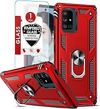 LeYi for Samsung A71 5G Phone Case, Samsung Galaxy A71 Case with Tempered Glass Screen Protectors, Military-Grade Shockproof Protection with Metal Ring Kickstand Mobile Case for A 71 5G Unlocked, Red