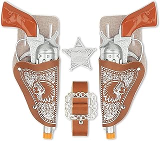 Cowboy Toys Set, 6Pieces Brown Adjustable Cowboy Gun Belt and Holster for Kids, Vintage Dress-up Accessories Costume Gift for Halloween
