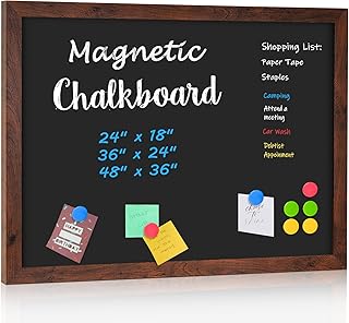 4 THOUGHT Chalk Board 24" x 36", Magnetic Large Chalkboard for Wall Rustic Blackboard Hanging Chalkboards Sign Menu Board for Kitchen Decor Office Home School 4 Markers 8 Magnets, Brown