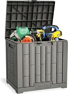 EAST OAK Outdoor Storage Box, 31 Gallon Deck Box Indoor and Outdoor Use, Waterproof Resin Storage Bin for Package Delivery, Patio Cushions, Gardening Tools, Lockable, UV Resistant, Grey