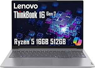 Lenovo ThinkBook 16 Gen 7 Business Laptop (16" FHD+ Anti-Glare, AMD Ryzen 5 7533HS (> i7-1255U), 16GB DDR5 RAM, 512GB SSD), Fingerprint Reader, Webcam, Ethernet, Wi-Fi 6, Win 11 Pro w/ Copilot, Grey