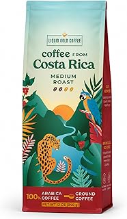 Coffee from Costa Rica Medium Roast Ground, 12OZ (340 grams), by Liquid Gold Coffee, 100% Arabica Beans, Fair Trade, Single Source Specialty Coffee from Coopeagri Farm, Small Batch Roasted in USA, South Carolina