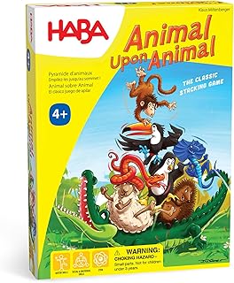 Animal Upon Animal Game - Classic Wooden Tower Stack Game for Kids and Adults, STEM & Dexterity Party Activity for Ages 4+, Compact On the Go Edition