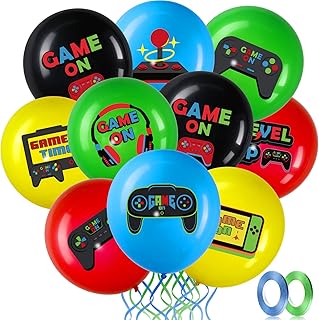 Zomiboo 45 Pieces Video Game Party Birthday Balloons Set Gaming Black Latex Theme Balloons Decorations for Player Level up Party Supplies