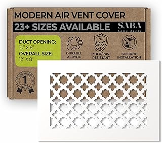 SABA Home Decor Air Vent Cover Grille - Acrylic Plexiglass 6 x 10 Duct Opening, 8 x 12 Overall White Finish Decorative Covers for Walls & Ceilings NOT for Floor USE, Venetian