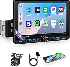 7 Inch Single Din Car Stereo Wireless Apple CarPlay & Android Auto, Detachable Rotatable HD Touchscreen Radio with Bluetooth 5.2, FM AM RDS, USB Type-C, MP5 Player, Backup Camera Input, 4×25W