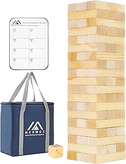 Medium Tumble Tower Games for Kids and Adults 57 Blocks New Zealand Pine Wooden Blocks Stacking to 3FT Family Game for Indoors Outdoors Yard Games for Family