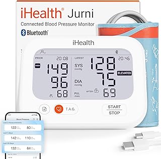 Jurni Smart Blood Pressure Monitor for Home Use, Rechargeable & High-Contrast Dual Display Upper Arm Blood Pressure Cuff for 2 Users, Clinically Validated, App-Enabled for iOS & Android