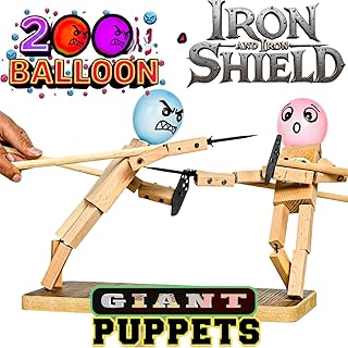 Handmade Wooden Fencing Puppets Battle-Fighting Board Game - XLarge Balloon Bamboo Man Battle New Iron Sword Duel Family Board Games 2-Player Wooden Robot Battle Balloon Game, Whack a Balloon Party