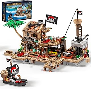 Pirate Town House Building Sets, Pirate Wharf Supply Center Building Blocks Toys for Kids, 943 Pieces