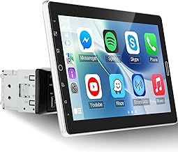 10.1 inch Single Din Touchscreen Car Stereo, 10 inch Screen 1 Din Radio with CarPlay and Android Auto/Mirror Link/EQ Audio/1080P/SWC/Bluetooth +Backup Camera