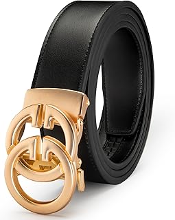 Men's Leather Ratchet Belt with Luxury Designer Buckle - Adjustable Dress Belt for Perfect Fit