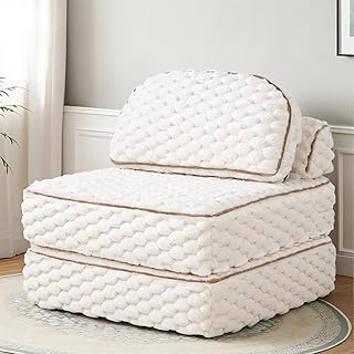 MALOL Folding Sofa Bed, 3-in-1 Convertible Sleeper Chairs with Pillow,Back Support, Fuzzy Fabric Floor Couch Bed for Adults, Boneless Couches Living Room, Bedroom, Apartment,Beige