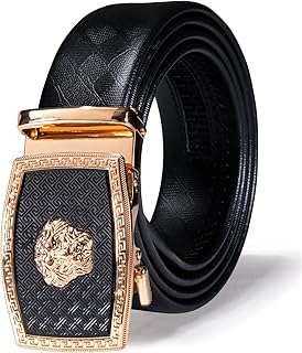 Designer Mens Belts, Sliding Automatic Buckle Ratchet Dress Belt TOP Genuine Leather Strap Gifts