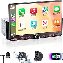 7“Single Din Radio with Apple CarPlay & Android Auto, UHD Single Din Touchscreen Car Radio, Car Stereo with 1080P Backup Camera, Mirror Link, Bluetooth 5.3, GPS, AM&FM, Fast Charging, EQ, SWC