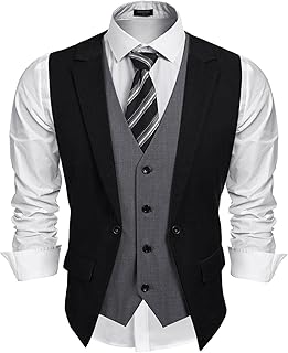 Men's Layered Suit Vest Business Dress Vests Formal Wedding Waistcoat Slim Fit