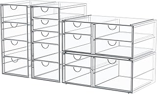 caktraie Makeup Organizer Storage With 16 Drawers, 4 Pcs Desktop Office Supplies, Desk Organizers, Clear Accessories, Dustproof Storage Drawer and for Make Up, Jewelry, Pen, Stationary