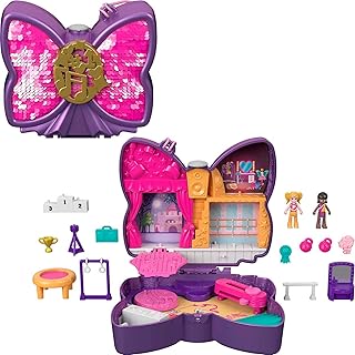 Compact Playset, Sparkle Stage Bow with 2 Micro Dolls & Accessories, Travel Toys with Surprise Reveals