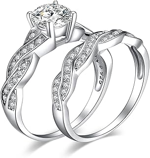 Wedding Bands Engagement Rings for Women, 14K Gold Plated 925 Sterling Silver Cubic Zirconia Promise Rings for Her, Infinity Anniversary 1.5ct Simulated Diamond Ring