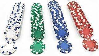 SEETOOOGAMES 100 Pieces 11.5g Clay Composite Dice Striped Casino Poker Chips- 4 Colors (red, Green, White and Blue)