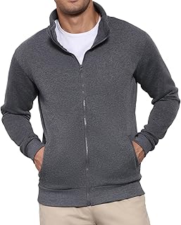 Men's Full-Zip Sweatshirt No Hood Hoodies Stand Collar Cardigan Pockets Jacket Casual & Active