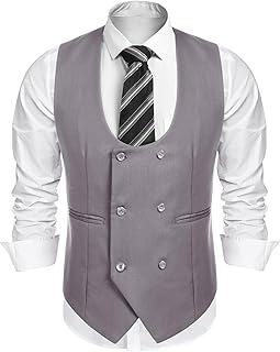 Men's Suit Vest Slim Fit Double Breasted Dress Vest Casual Business Formal Waistcoat