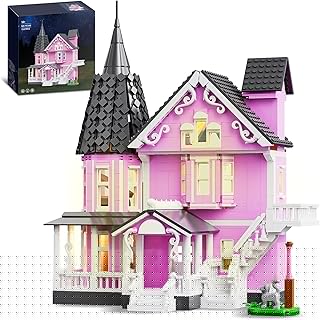 Haunted House Building Kit with LED Lights – 1537 PCS Open-Back Display Model, Pastel-Pink Spooky Mansion Collectible Set for Adults, Halloween Decor & Gift, Compatible with Lego