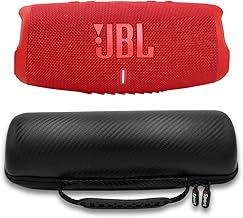 Charge 5 Waterproof Portable Speaker with Built in Powerbank and gSport Carbon Fiber Case (Red)