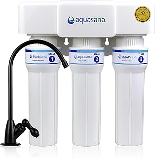 Aquasana Under Sink Water Filter | Certified 3-Stage Max Flow Filtration | Reduces up to 99.99% of PFAS, Lead, Chlorine, & More | Under Counter Drinking Water Filter | Matte Black Faucet | AQ-6300M-MB