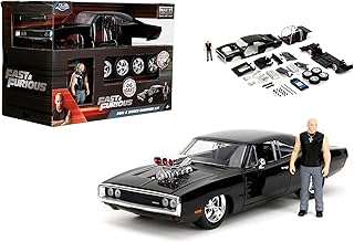 Toys Fast & Furious Dom & Dodge Charger R/T, 1:24 Scale Build n' Collect Die-Cast Model Kit with 2.75" Die-Cast Figure, Black