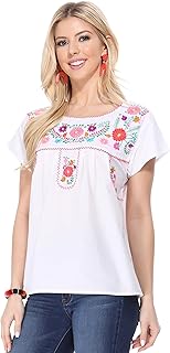 Women Traditional Puebla Mexican Embroidered Blouse