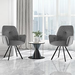 Giantex Upholstered Swivel Velvet Accent Chair Set of 2, Desk Chair No Wheels, Max Load 300 Lbs, Velvet Tufted Swivel Armchair with Metal Legs for Living Room Small Space Home Office Study (Gray)