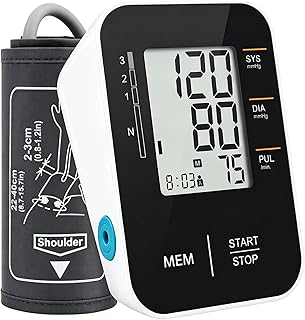 Blood Pressure Monitor Upper Arm Blood Pressure Cuff for Home Use with Large LCD Dual User Memory Adjustable Cuff 22-40cm Fast Reading Includes Storage Bag, Black