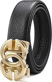 Fashion Mens Real Leather Ratchet Belt Black Adjustable Length Full Grain Soft Genuine Cowhide Strap 1.5 Inch Wide
