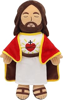 Yelakey 13.4" Jesus Plush Doll for Kids Jesus Plushie with Red Gold-Trimmed Shawl Christian Religious Gift for Christening & Easter Decoration (Red)