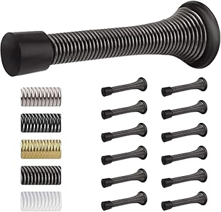 12 Pack Large 3.35" Oil Rubbed Bronze Spring Door Stoppers for Bottom of Door with Rubber Bumper Tips | Oil Rubbed Bronze Door Stops for Inside Door | Modern Flexible Door Stoppers for Wall